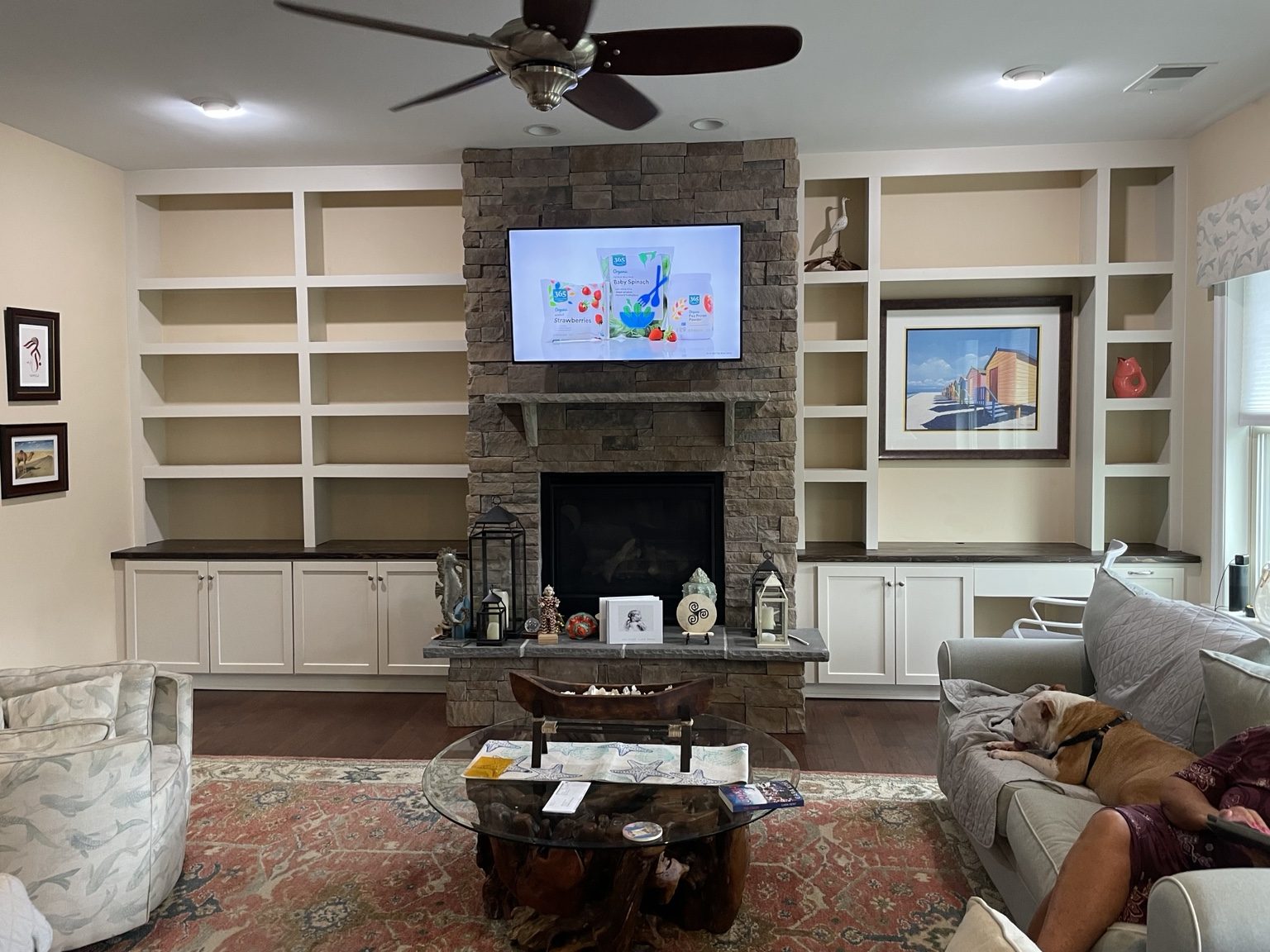 Stone fireplace built-in